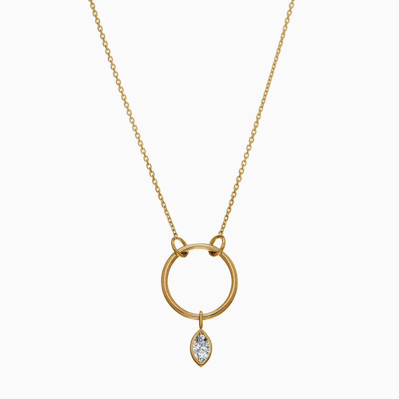 Open Circle Necklace with Marquise Diamond