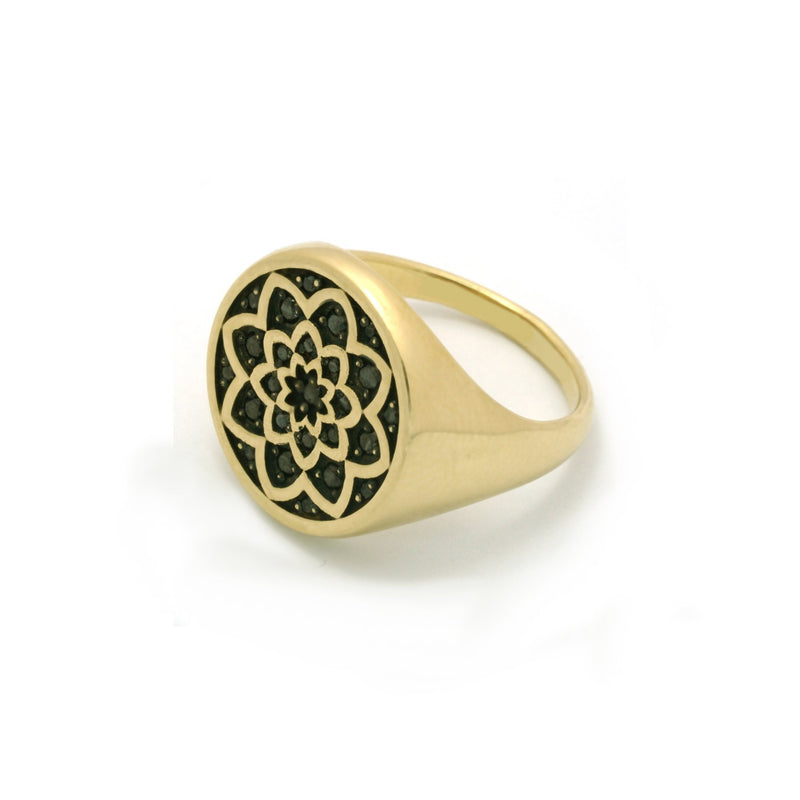 Mandala Diamond Signet Ring / Handmade Signet Diamond Ring / 14K & 18K Gold Signet Ring Available in Gold, Rose Gold, White Gold /Pinky Ring - MIUR ART