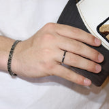 Men's Black Diamond Wedding Band / Diamonds Half Way / Natural Diamond / Men's Gift / Unisex Ring /Miur Art Jewelry - MIUR ART