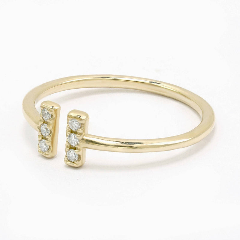 Minimal Diamond Open Ring in 14K Gold- Dainty Ring, Open Diamond Ring, Minimal Six Stone Diamond Ring, Micro Pave Diamond Ring, Trendy Ring - MIUR ART