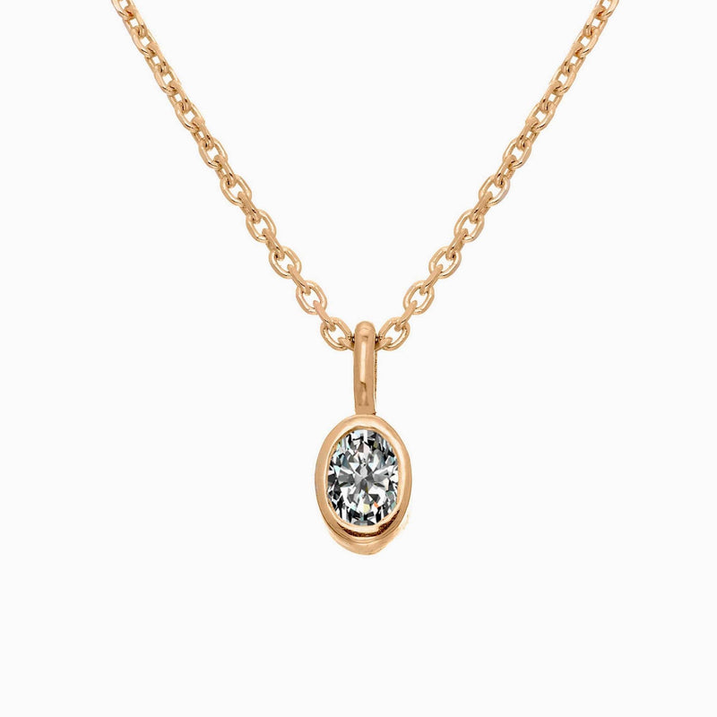 Minimal Oval Shape Diamond Necklace in 14K Solid Gold 0.15CT Natural Diamond, Oval Bezel Set Diamond, Oval Chain Choker, Oval Diamond - MIUR ART