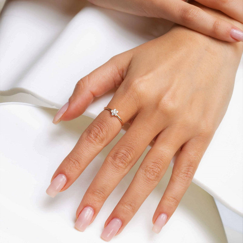 Minimalist Diamond Ring Flower Shape in 14K Solid Gold- Trendy Flower Ring, Gift for Her , Dainty Diamond Flower Ring by MIUR ART - MIUR ART