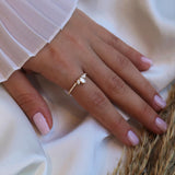 Minimalist Engagement Ring Crown Shape in 14K or 18K- Crown Band Ring / Crown Diamond Ring / Marquise Engagement Ring - MIUR ART