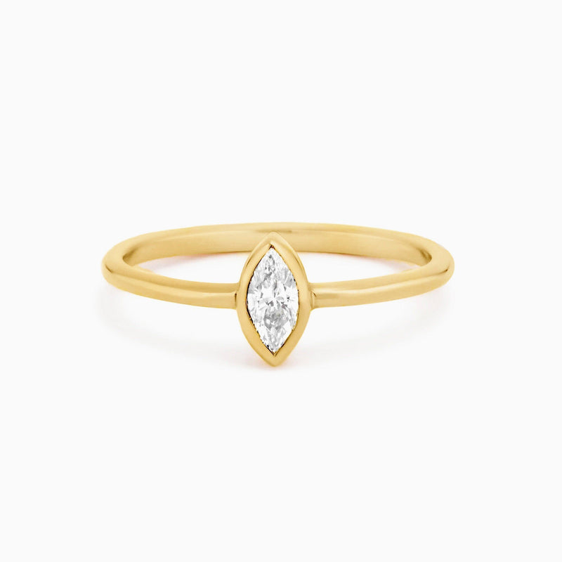 Minimalist Marquise Diamond Ring in 14K Gold Bezel Setting, Marquise Diamond Wedding Ring, Diamond Wedding Band, Minimalist Diamond Ring - MIUR ART