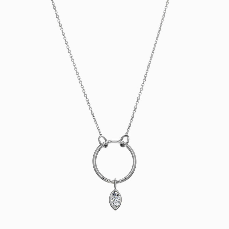 Open Circle Necklace with Marquise Diamond / Marquise Necklace / Solitaire Diamond Necklace / Dainty Necklace /14K Yellow Marquise Pendant - MIUR ART