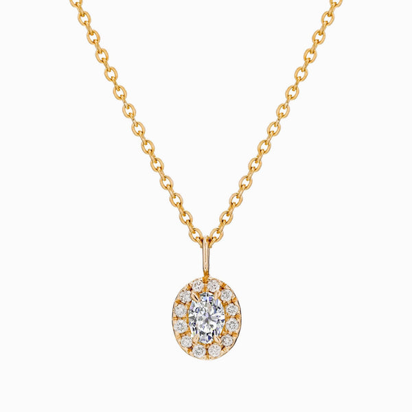 Oval Diamond Cut Halo Necklace / Natural Oval Diamond / 14K Solid Gold / Oval Jewelry / Dainty Oval Diamond Necklace / MIUR ART - MIUR ART