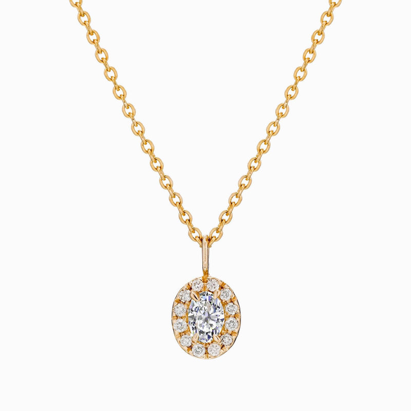 Oval Diamond Cut Halo Necklace / Natural Oval Diamond / 14K Solid Gold / Oval Jewelry / Dainty Oval Diamond Necklace / MIUR ART - MIUR ART