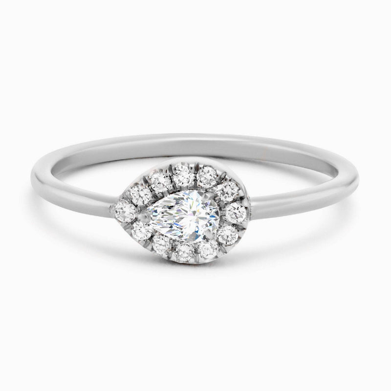Pear Diamond Halo Ring, 1/3 CTW Natural Diamond, Halo Diamond Ring, Wedding & Engagement, Promise Ring By Miur Art Jewelry - MIUR ART