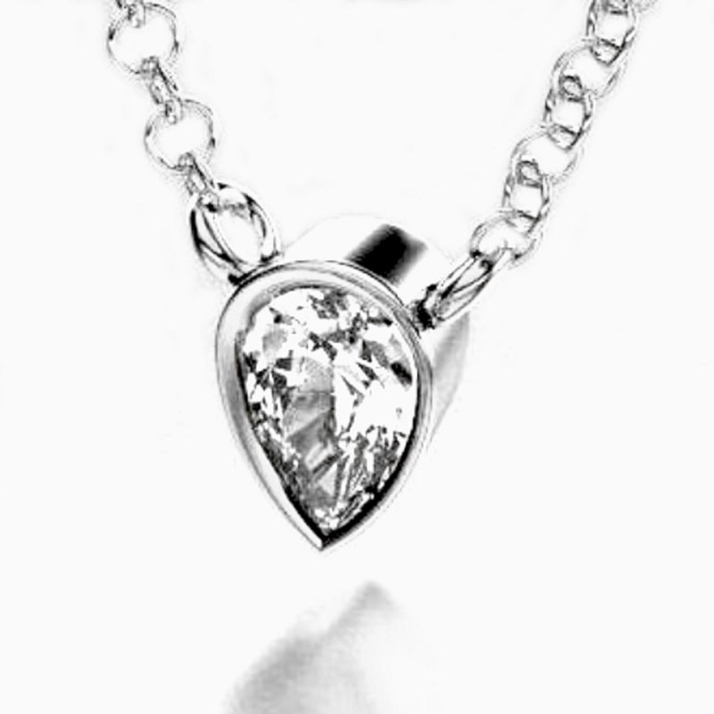 Pear Shaped Diamond Necklace / Pear Diamond Necklace / Diamond Bezel Setting Necklace 14k 18k Gold / Valentine Gift For Her - MIUR ART