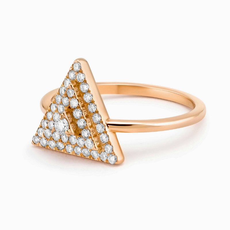 Pyramid Pave Ring in 14K Gold 1/4 CT Natural Diamond- Unique Diamond Ring, Stackable Ring, Triangle Diamond Ring by MIUR ART - MIUR ART