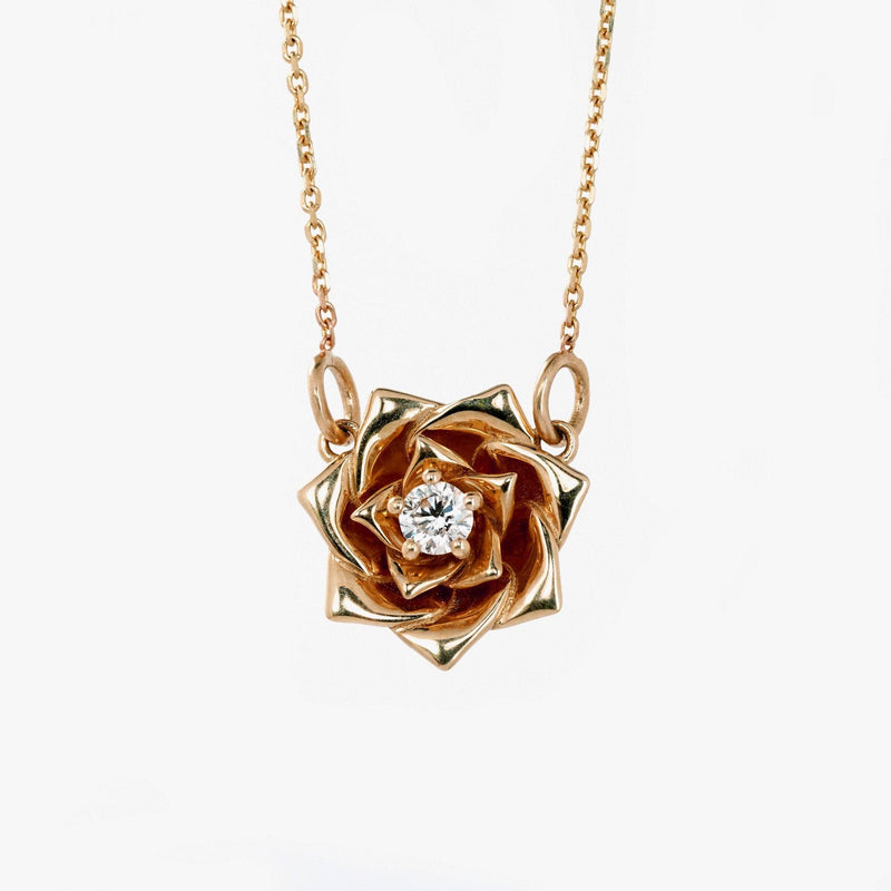 Rose Diamond Necklace / Diamond Round Necklace in 14K Solid Gold / Rose Flower Necklace / Flower Necklace / Graduation Gift by MIUR ART - MIUR ART