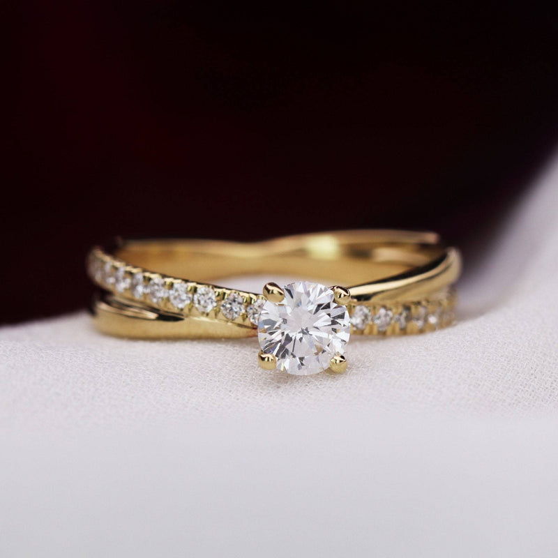 Round Diamond Ring in 14K Gold 0.70 CT Natural Diamonds- Two Rings Engagement Ring, Unique Engagement, Unique Ring by MIUR ART - MIUR ART