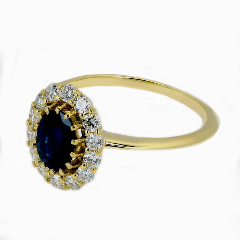 Sapphire Diamond Ring- Dark Blue Oval Sapphire and around Diamond- Blue Sapphire Anniversary Ring or Engagement Ring, Birthstone Ring - MIUR ART