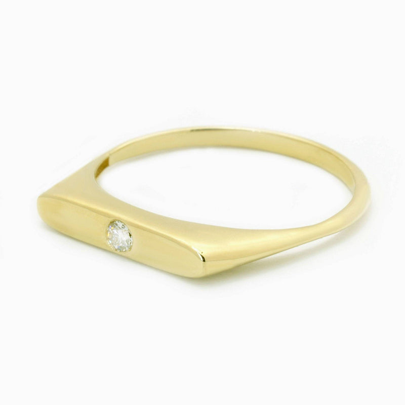 Signet Diamond Ring in 14k Yellow White or Rose Gold 0.05 Natural Diamond- Signet Ring, Statement Ring, Seal Ring, Dainty Ring, Gift for Her - MIUR ART
