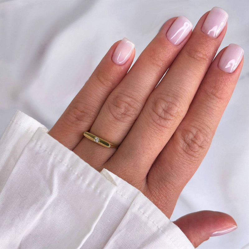 Signet Diamond Ring in 14k Yellow White or Rose Gold 0.05 Natural Diamond- Signet Ring, Statement Ring, Seal Ring, Dainty Ring, Gift for Her - MIUR ART
