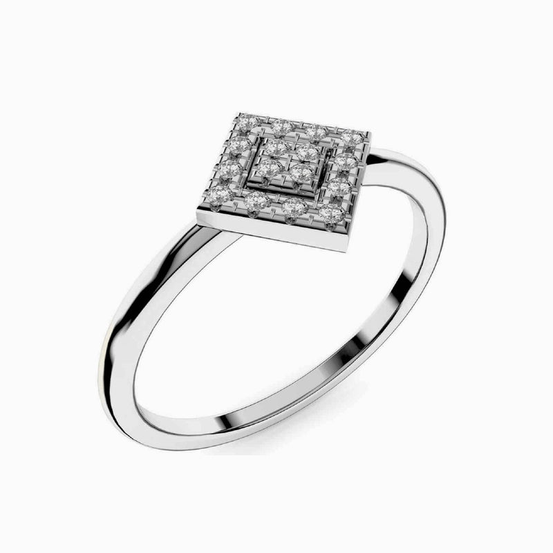 Square Shape in 14K Solid Gold, Micro Pave Diamond Ring, Trendy White Diamond Ring, Gift for Her, Dainty Diamond Ring, Tiny Ring - MIUR ART