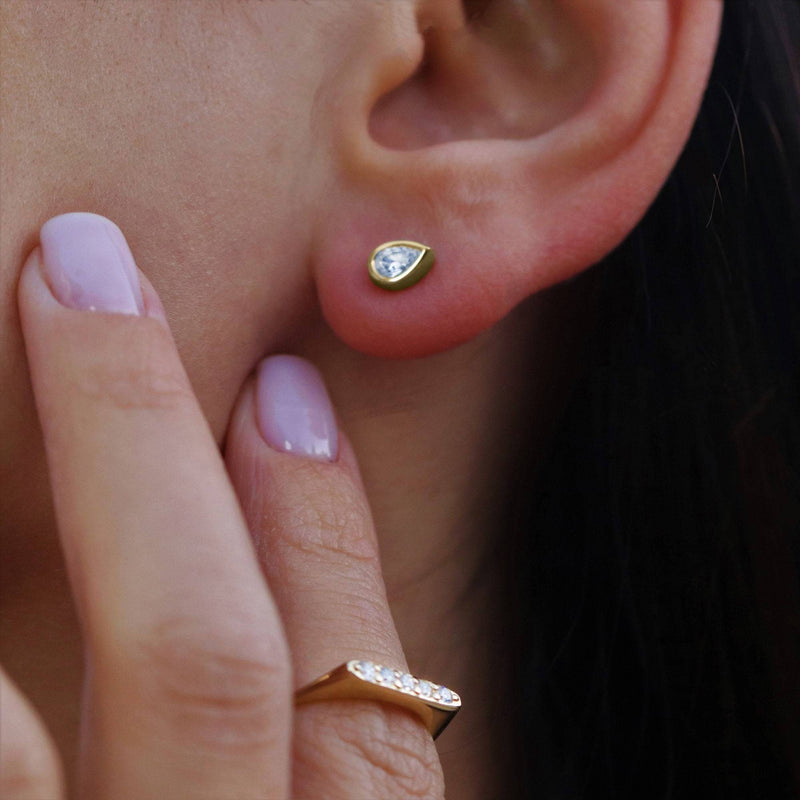 Stud Diamond Earrings Pear Shape in 14k White Rose or Yellow Gold- Single Stud Diamond Earring or Pair Stud Diamond Earrings by MIUR ART - MIUR ART