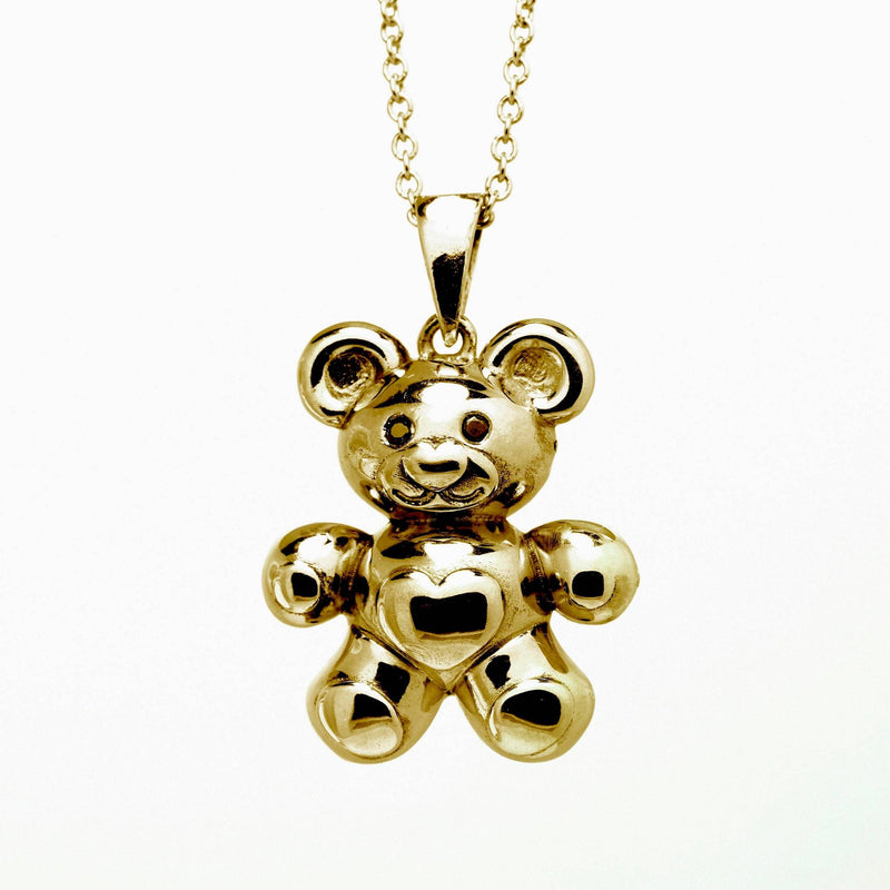 14K Yellow Gold Simulated Diamond Pave Puffed Teddy Bear Pendant 1.3″-1.5″  | WJD Exclusives