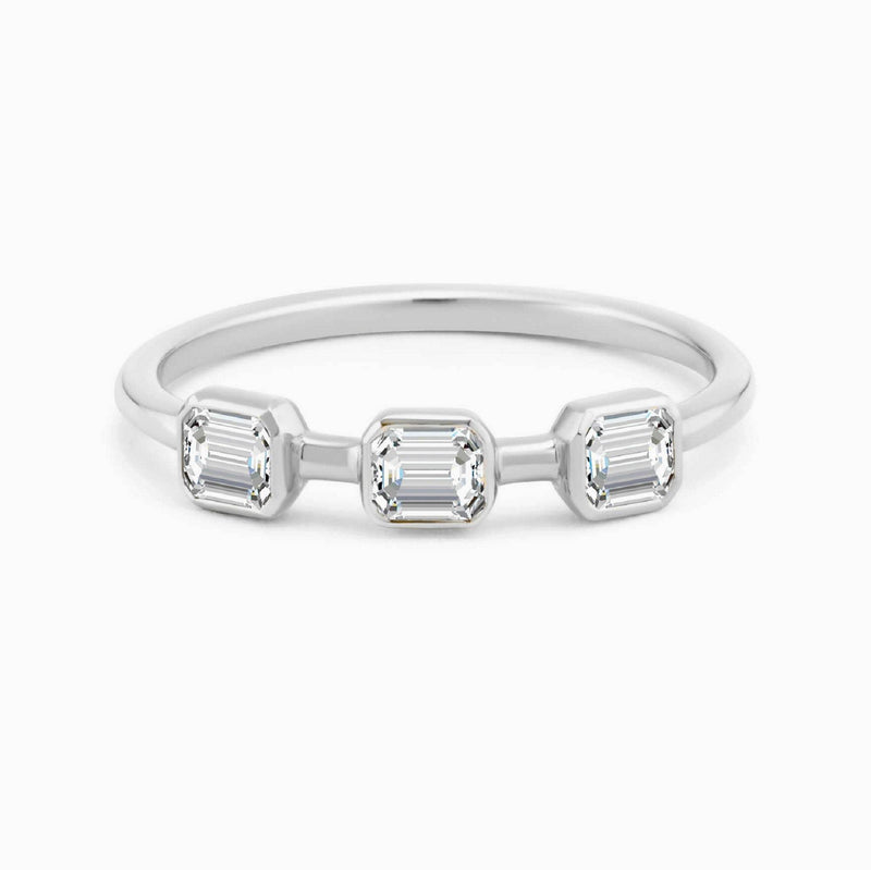 Three Stone Diamond Ring Emerald Shape in 14K Gold 0.40CT Natural Diamonds- Emerald Anniversary Ring, Emerald Ring, MIUR ART Trio Ring - MIUR ART
