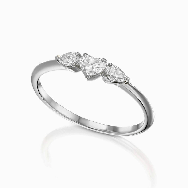 Three Stone Ring / Heart Diamond & Pear Diamod / Natural Diamond / Small Diamond Ring / Promise Ring / Miur Art And Jewelry - MIUR ART