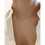 Tiny Diamond Cross Necklace in 14K Yellow, White or Rose Gold- Cross Necklace, Diamond Cross Pendant, Religious Diamond Necklace, Labor Day - MIUR ART