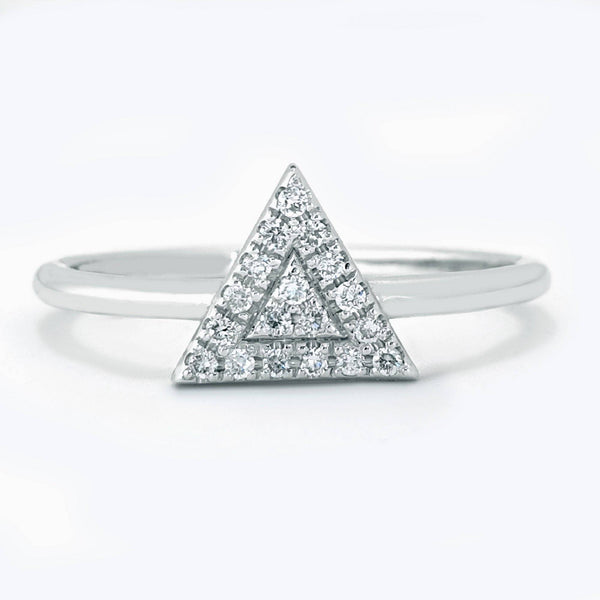 Triangular Shape Micro Pave Diamond Ring / 14K Gold / Trendy White Diamond Ring / Gift for Her / Dainty Diamond Ring / Tiny Ring - MIUR ART